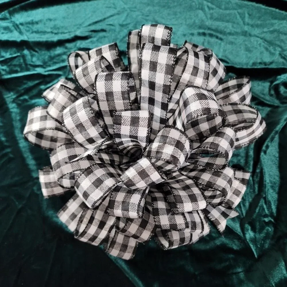 Christmas Tree Bow Topper, Black White‎ Buffalo Plaid Bow Topper, 44 Loop Bow 2